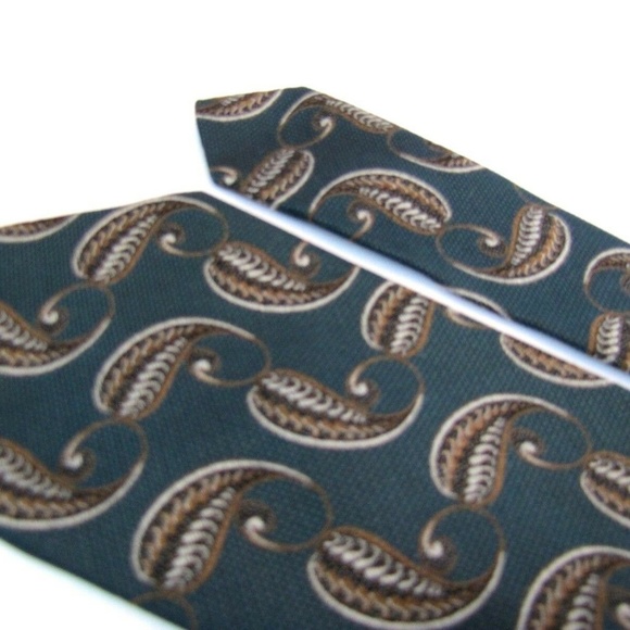 GIORGIO ARMANI Tie Teal Bronze Peacock Teardrop - Picture 5 of 5